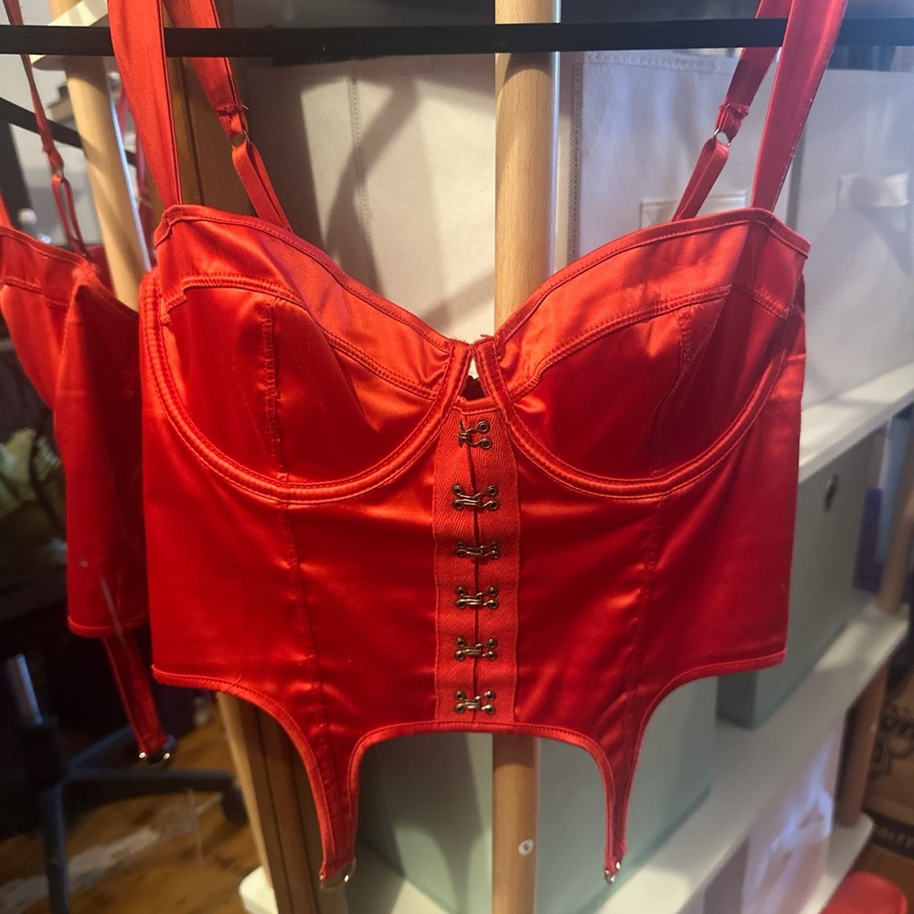 Dolls Kill Fiery Red Satin Corset